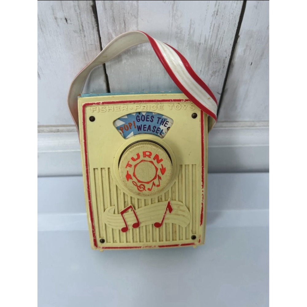 Vintage Fisher Price Music Box Pocket Radio POP Goes The Weasel Works!